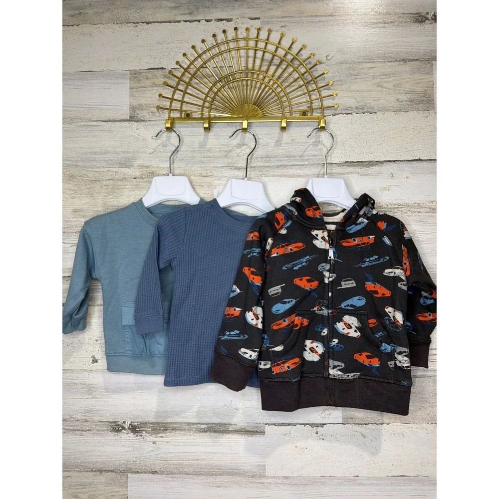 Carter's Easy-Peasy Pumpkin Patch Boy 12M Blue Car Bundle Thermal EUC